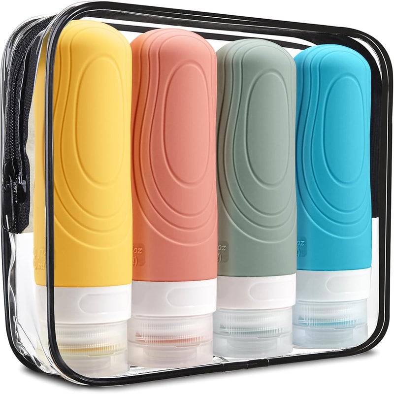 GLAMFIELDS TSA Approved Travel Bottles for Toiletries, 3oz Size Leak Proof Silicone Containers for Shampoo, Conditioner,Easy to Squeeze and Portable, Essentials for Traveling (4 Pack) Yellow - Image 1